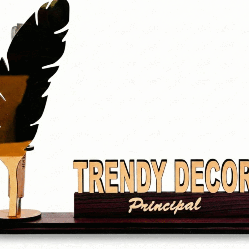 Personalized Acrylic & MDF Desk Nameplate with Feather Pen Holder