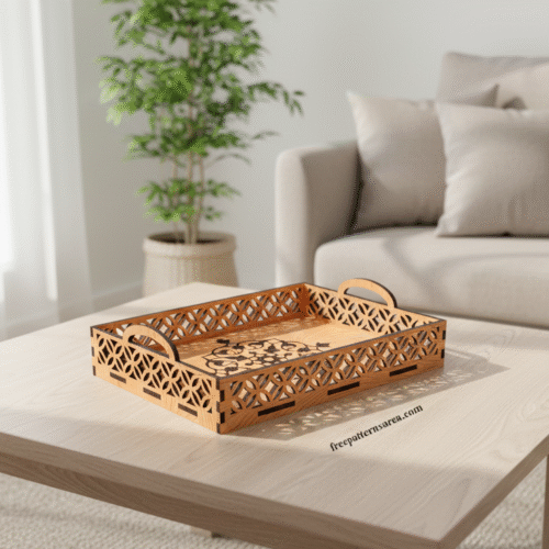 Elegant Laser-Cut Decorative Tray with Handles (MDF)