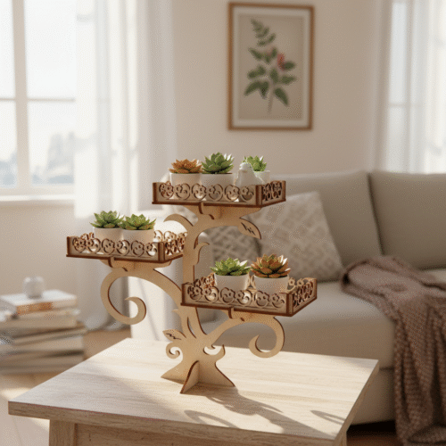 Elegant Tree-Inspired Tiered Wooden Plant Stand / Display Shelf (MDF)