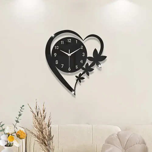 Golden Heart Floral Wall Clock – Modern Decorative Design