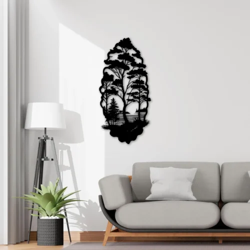 Forest & Lake MDF Wall Art – Botanical Garden Nature Silhouette Décor