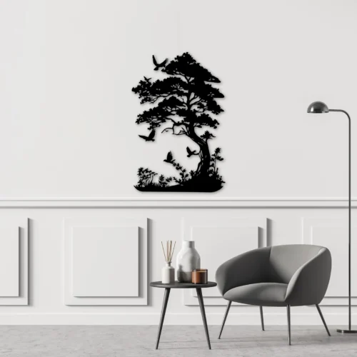 Bonsai MDF Wall Art – Birds & Pine Tree Nature Silhouette Décor