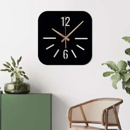 Modern Black MDF Wall Clock – Minimal Square Wall Décor