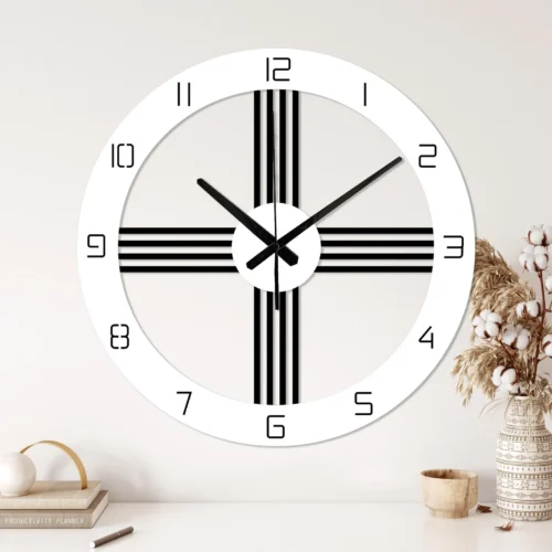 White Wood MDF Wall Clock, Mid Century Modern Clock, Wooden Clock Gift, Oversized Wall Clock