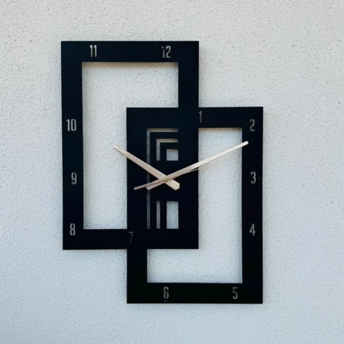 Modern Geometric MDF Wall Clock – Abstract Square Black Wall Décor