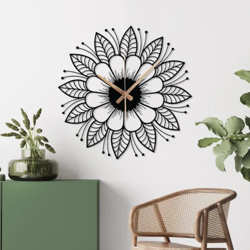 Boho Mandala MDF Wall Clock with Floral Design – Meditation Wall Décor & Home Gift