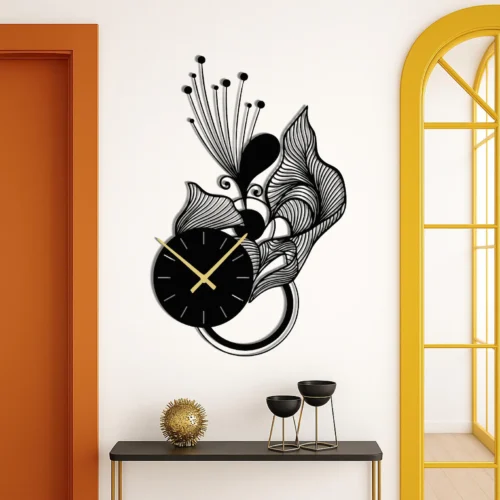 Abstract Floral MDF Wall Clock – Modern Line Art Wall Décor